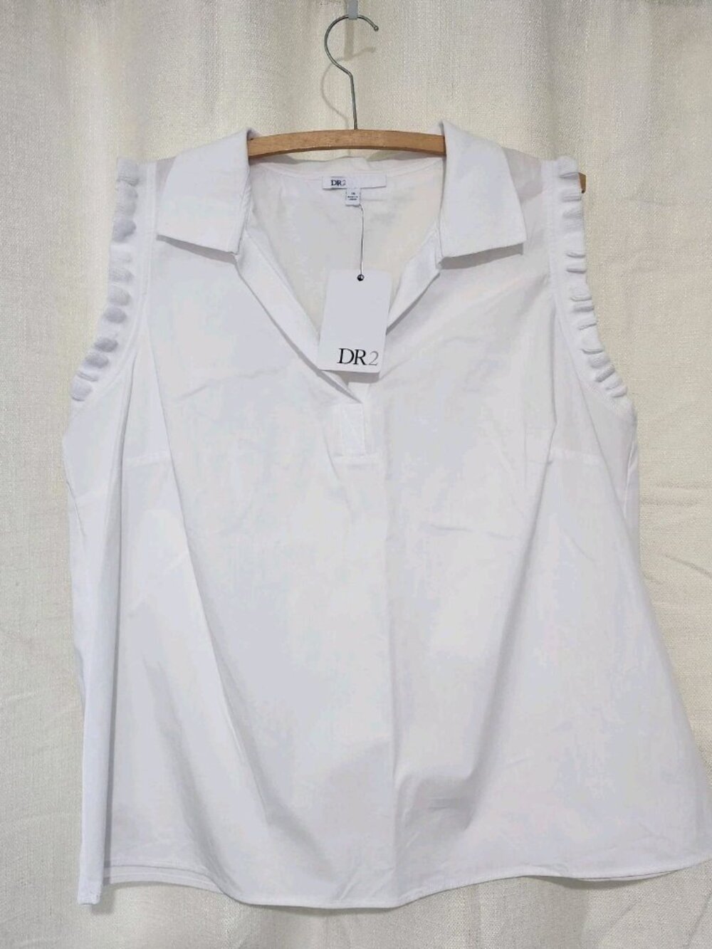 DR2 Women's Blouse Ruffled Tank Top White Size 1X NWT